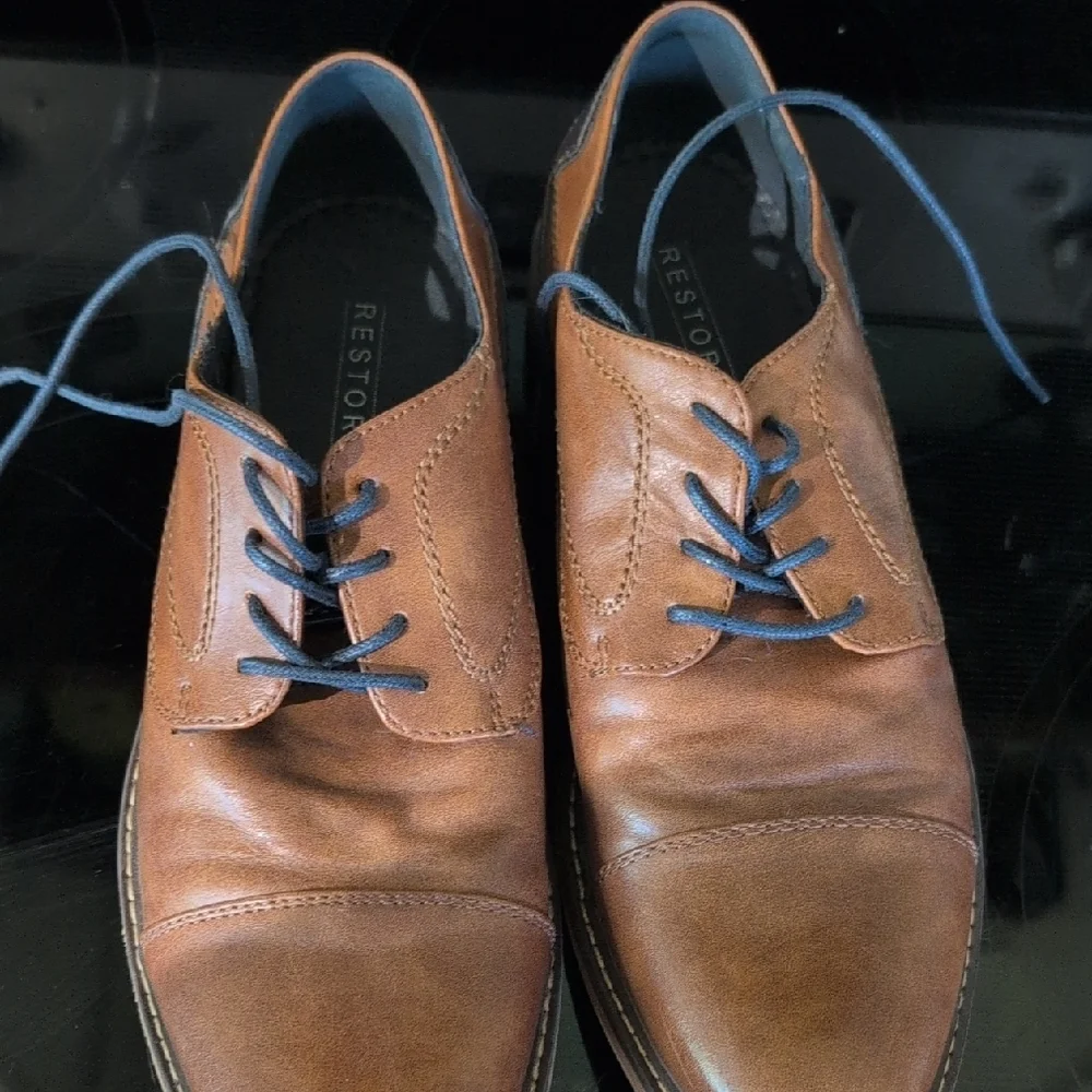 Restoration Brown Leather Oxfords with Blue Laces